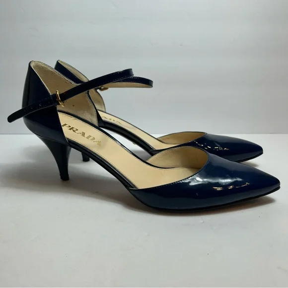 Prada Pointed Toe Kitten Heels Blue Size 36.5 US 6.5 - Picture 3 of 13